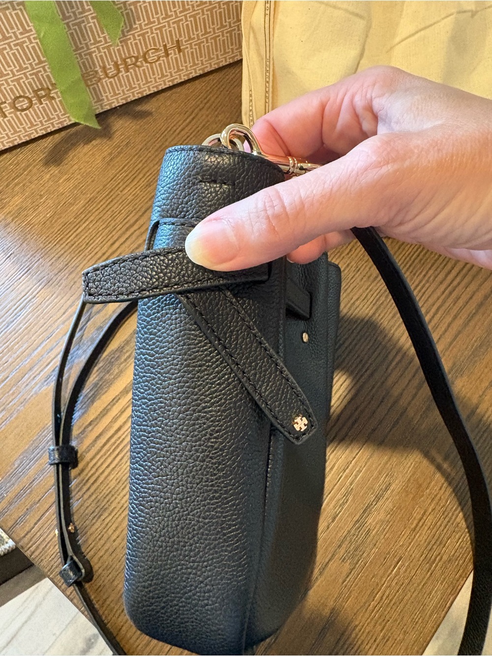 Tory Burch Black Pebbled Leather small Romy Crossbody with Adjustable Strap - Picture 5 of 14